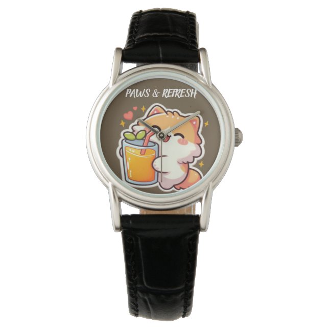 Aangepaste Pootjes en Refresh Cute Kat Ontwerp Horloge (Voorkant)