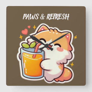 Aangepaste Pootjes en Refresh Cute Kat Ontwerp Vierkante Klok