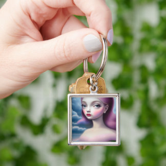 Aangepaste Pop Surrealisme Wolken Meisje Sleutelhanger