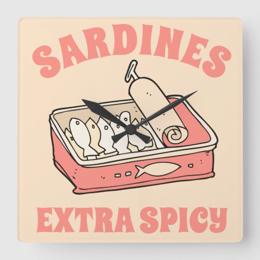 Aangepaste Portugal Lover Sardines Lichtroze Tekst Vierkante Klok (Voorkant)