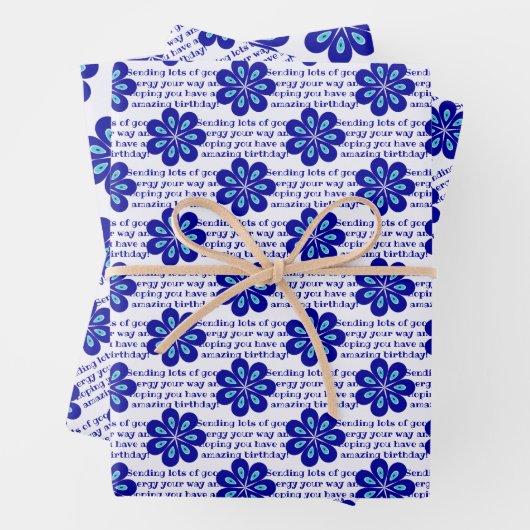 Aangepaste Positieve Vibes, Blauwe Bloemen Kwaad O Inpakpapier Vel (In situ)