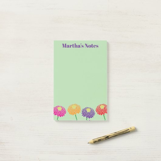 Aangepaste Post-it® notes met kleurrijke Zinnia bl (Op bureau)