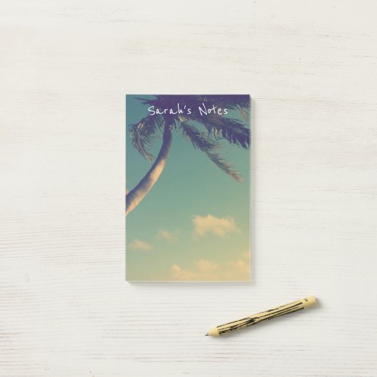 Aangepaste Post-it® notes met palmboomfoto (Op bureau)