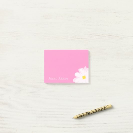 Aangepaste Post-it® notes roze met dagbloem (Op bureau)