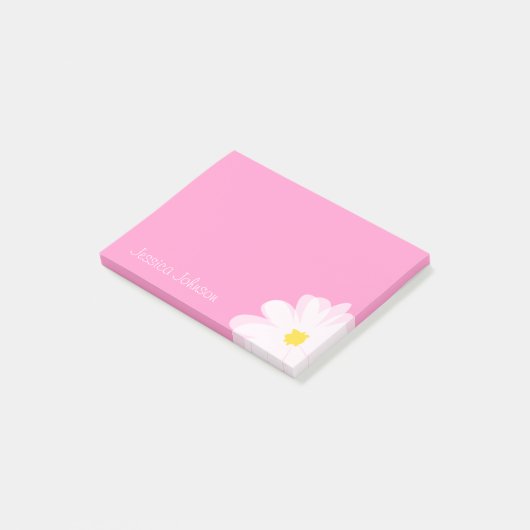 Aangepaste Post-it® notes roze met dagbloem (Schuin)