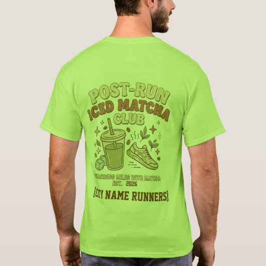 Aangepaste Post-Run Iced Matcha Club Retro T-Shirt (Achterkant)