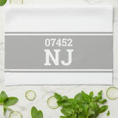 Aangepaste postcode & staat housewarming gift grij theedoek (Gevouwen)