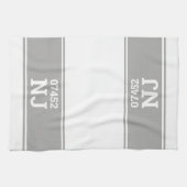 Aangepaste postcode & staat housewarming gift grij theedoek (Horizontaal)