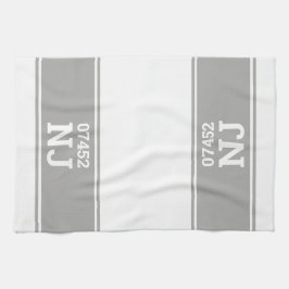 Aangepaste postcode & staat housewarming gift grij theedoek