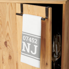 Aangepaste postcode & staat housewarming gift grij theedoek