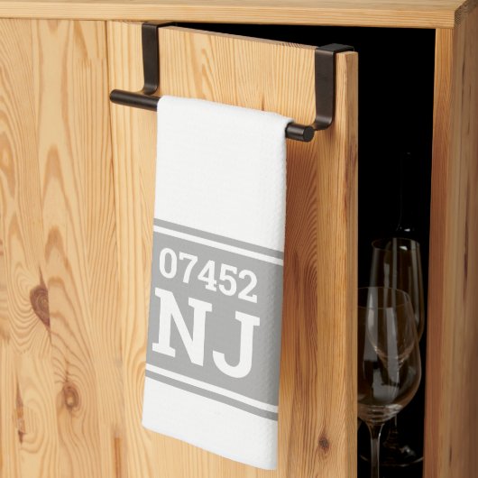 Aangepaste postcode & staat housewarming gift grij theedoek (Derde Gevouwen)