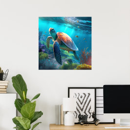 Aangepaste Poster met Zee Schildpad Afbeelding Kus