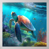Aangepaste Poster met Zee Schildpad Afbeelding Kus (Voorkant)