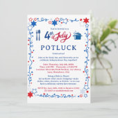 Aangepaste potluck-uitnodiging voor 4 juli kaart (Staand voorkant)