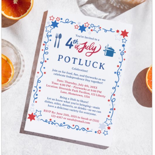 Aangepaste potluck-uitnodiging voor 4 juli kaart