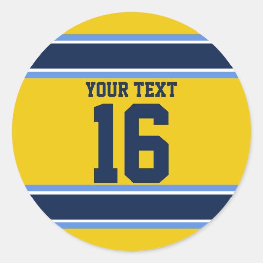 Aangepaste powder Blue- en Gold-sportstrips Ronde Sticker (Voorkant)