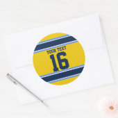 Aangepaste powder Blue- en Gold-sportstrips Ronde Sticker (Envelop)