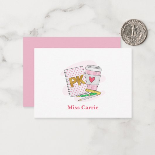 Aangepaste Pre Kleuterschool Roze Dot Notitieboek  Notitiekaartje (Voorkant / Achterkant in situ)