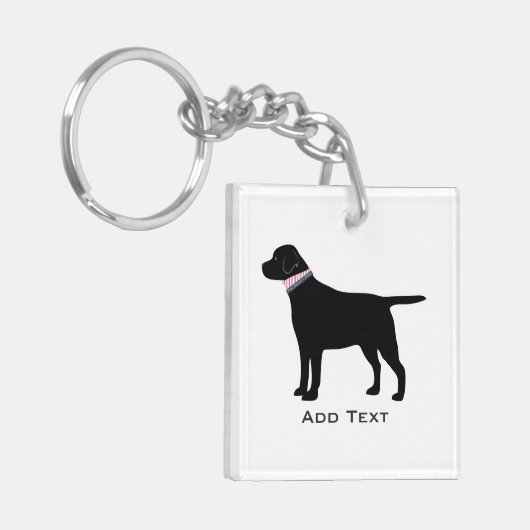 Aangepaste Preppy Black Dog Lab Silhouette Sleutelhanger (Voorkant Links)