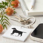 Aangepaste Preppy Black Dog Lab Silhouette Sleutelhanger (Voorkant Rechts)