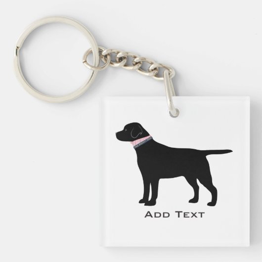 Aangepaste Preppy Black Dog Lab Silhouette Sleutelhanger (Voorkant)