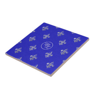 Aangepaste Preppy Koninklijk Blauwe Fleur de Lis Tegeltje