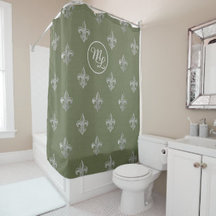 Aangepaste preppy olijfgroene Fleur de Lis Douchegordijn