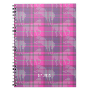 Aangepaste preppy roze paarse paard tartan hart notitieboek