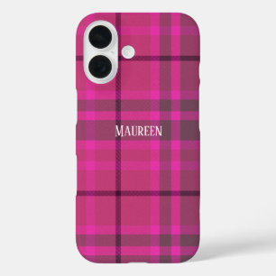 Aangepaste preppy roze & paarse plaid tartan iPhone 16 hoesje
