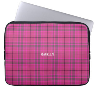 Aangepaste preppy roze & paarse plaid tartan laptop sleeve
