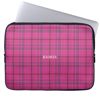 Aangepaste preppy roze & paarse plaid tartan laptop sleeve