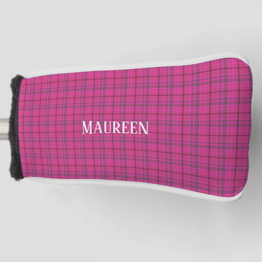 Aangepaste preppy roze & paarse plaid tartan putte golfheadcover (Voorkant)