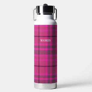 Aangepaste preppy roze & paarse plaid tartan waterfles