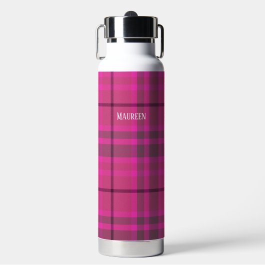 Aangepaste preppy roze & paarse plaid tartan waterfles (Voorkant)