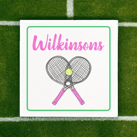 Aangepaste Preppy Roze Tennis Racquets Cocktail Pa Servet