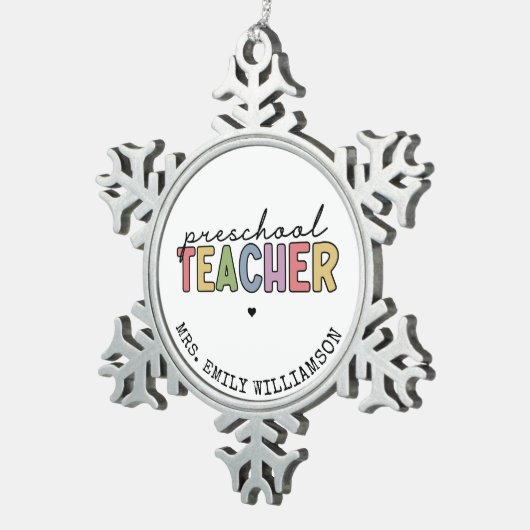 Aangepaste preschoolleraar persoonlijke cadeaus tin sneeuwvlok ornament (Rechts)