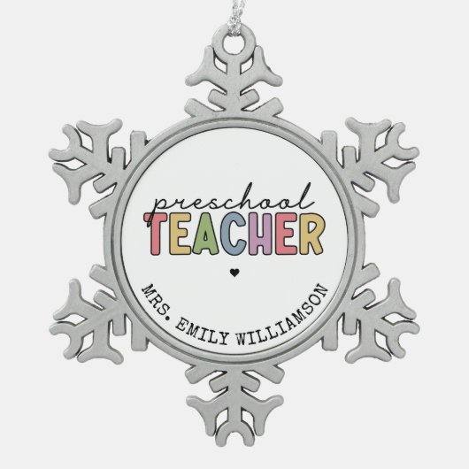 Aangepaste preschoolleraar persoonlijke cadeaus tin sneeuwvlok ornament (Voorkant)