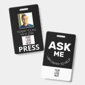 Aangepaste PRESS - Fotopas- Naam ID ID Badge (Voor- en achterkant)