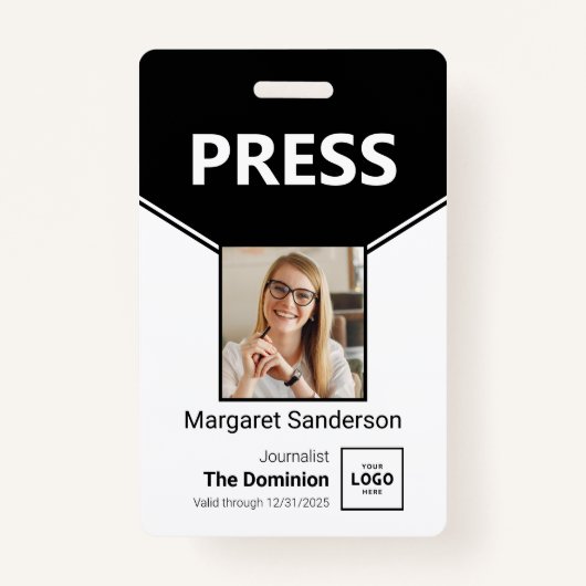 Aangepaste Press ID-badge met foto- en QR-code Badge (Voorkant)