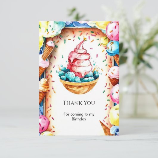 Aangepaste pret ijs verjaardag bedankkaart (Staand voorkant)