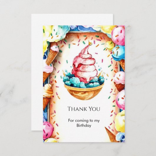 Aangepaste pret ijs verjaardag bedankkaart (Voorkant / Achterkant)