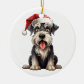 Aangepaste pret Miniatuur Schnauzer Kerst hond Keramisch Ornament (Voorkant)