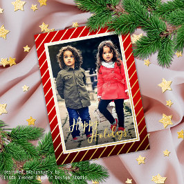 Aangepaste pret rode goud pepermunt snoepstripes folie feestdagenkaart