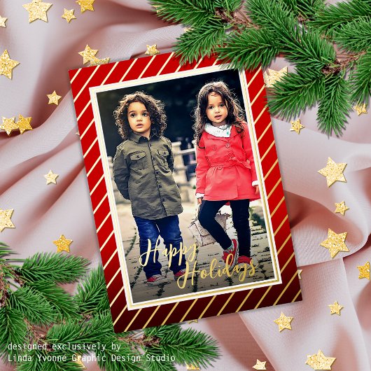 Aangepaste pret rode goud pepermunt snoepstripes folie feestdagenkaart