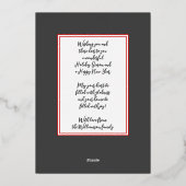 Aangepaste pret rode goud pepermunt snoepstripes folie feestdagenkaart (Achterkant)