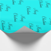 Aangepaste prettige kerstcyaan lichtblauwe achterg cadeaupapier (Hoek)