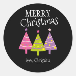 Aangepaste prettige kerstroze bomen ronde sticker