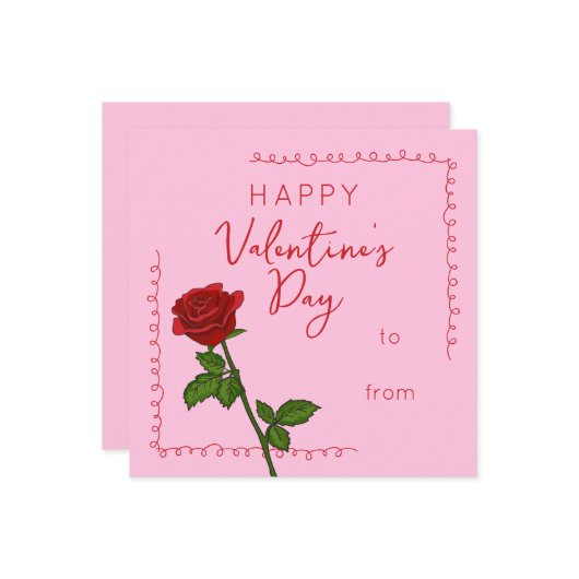 Aangepaste Prettige Valentijnsdag Roze Vierkant Feestdagenkaart (Voorkant / Achterkant in situ)