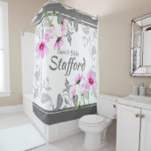 Aangepaste Pretty Pink Cosmos Elegante Grays Uw Na Douchegordijn (In situ)