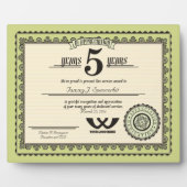 Aangepaste prijs voor vijf jaar arbeidsbemiddeling fotoplaat (Voorkant)